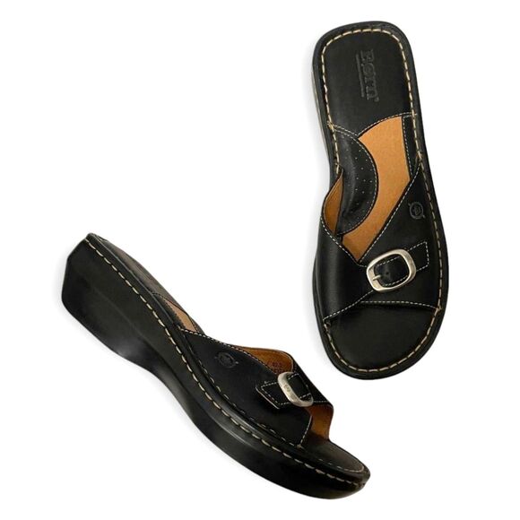BORN Black Slide Buckle Sandals, Size 9/40.5 - Picture 2 of 5